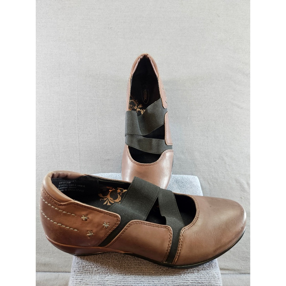 Aetrex EF372W Brown Leather Mary Jane Elastic Strap Flats Womens 8.5 EU 39